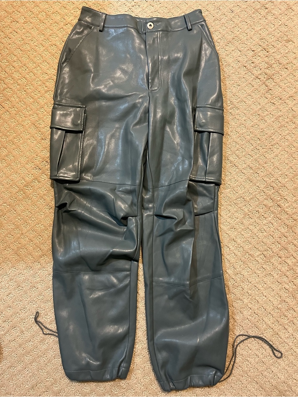 7 For All Mankind Women’s High-Rise Vegan Leather Cargo Pants - Slate Blue - Picture 4 of 5